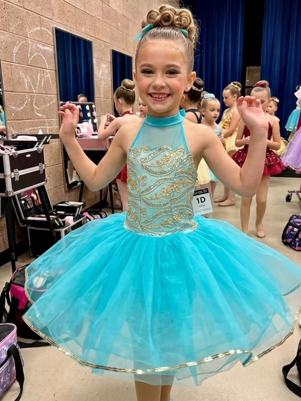 Turquoise Gold Embellished Halter Tulle Kids Costume
